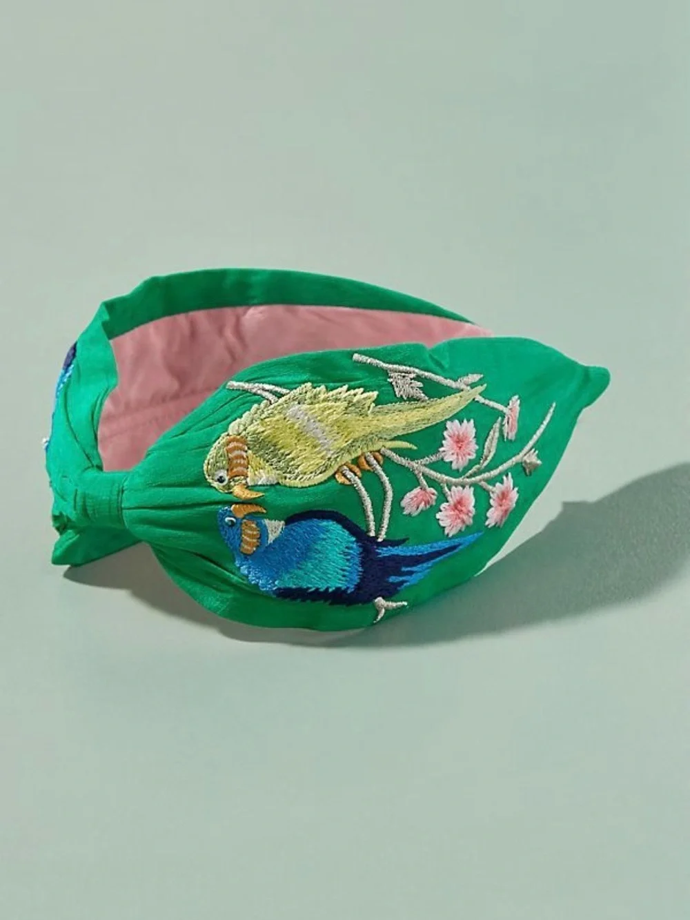 Anthropologie NamJosh Birds of Paradise Embroidered Headband Green